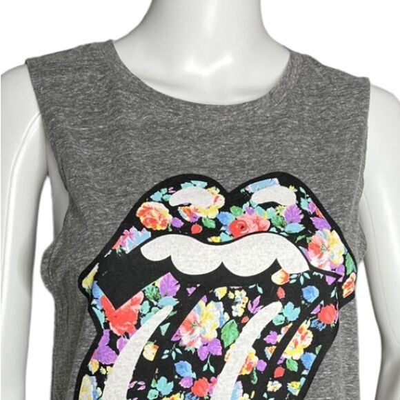 Bravado Rolling Stones Shirt Womens Medium Gray Floral Lips Tongue Muscle Tee - Picture 4 of 7